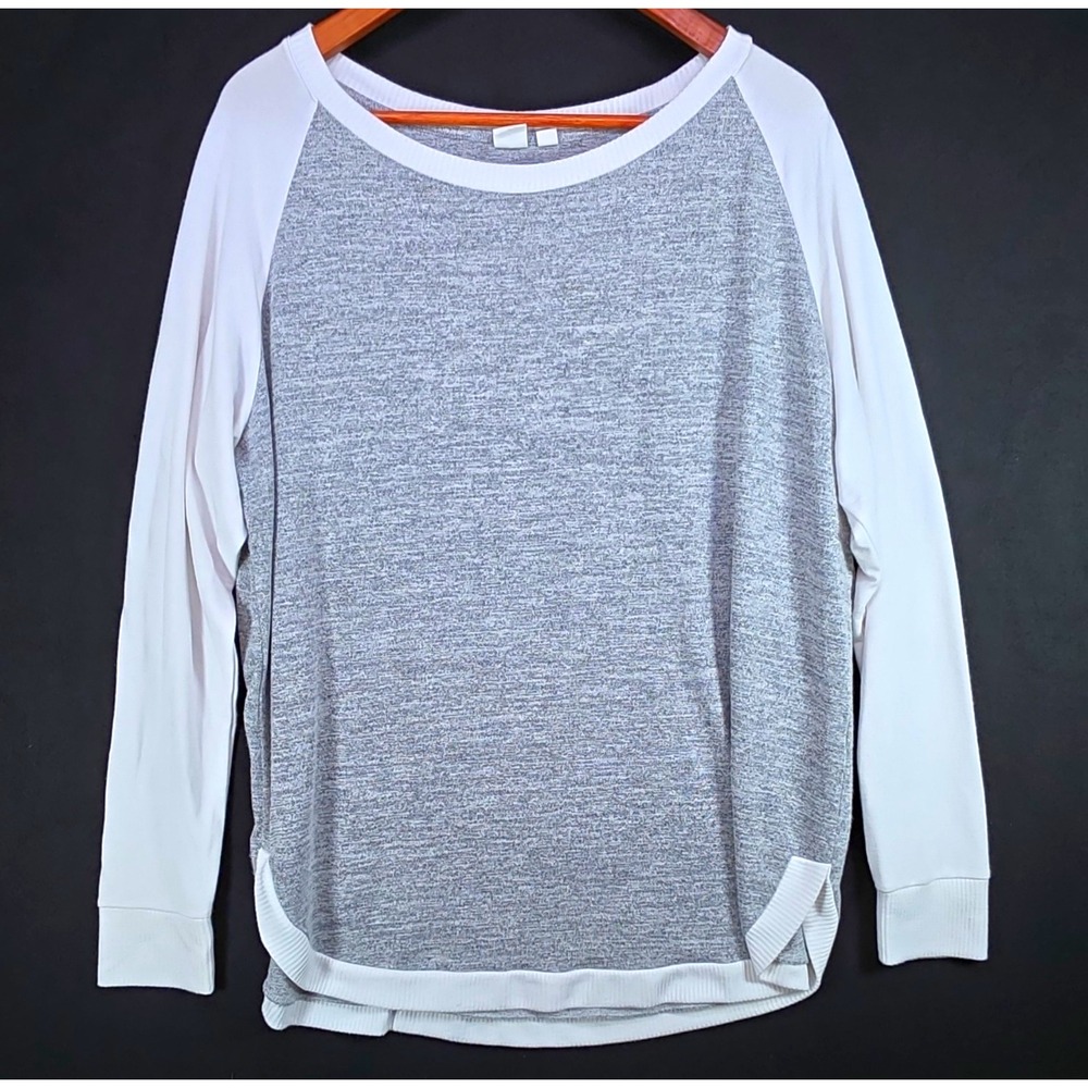 GAP Women's Butter Soft Raglan Wide Neck Pullover Sweatshirt Gray/White X slouch